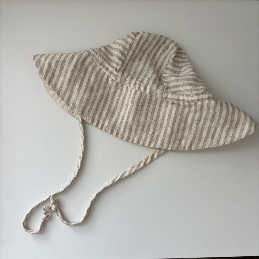Striped Kids Sun Hat - Cream and Tan